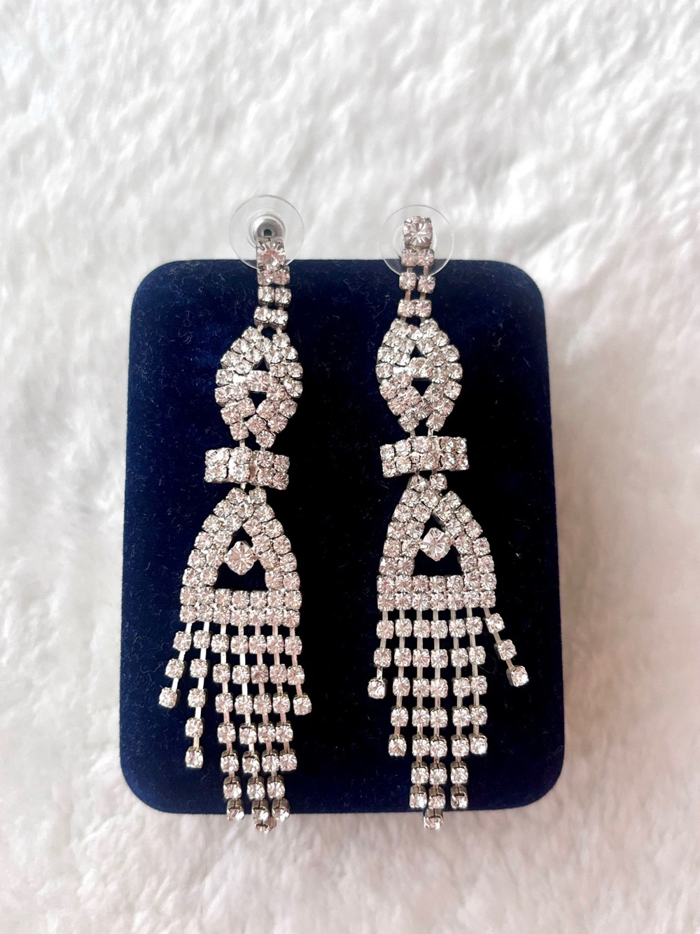 Crystal Tassel Drop Earrings - Silver Rhinestone Statement